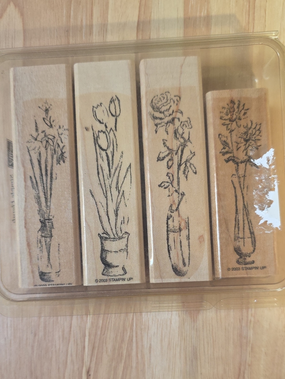 Stampin’ Up Simple Florals 2003 Wood Mounted Rubber Stamp Set 4 Pc Retired